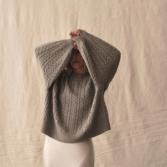 Gray Cable Knit Crew Neck Sweater - Picture 6 of 14